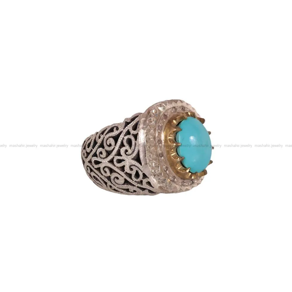 انگشتر فیروزه عجمی مردانه کد 484