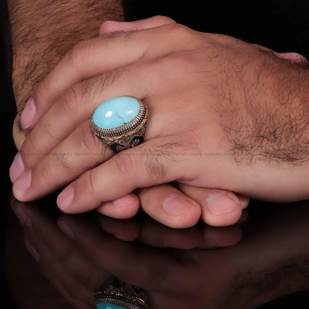 انگشتر فيروزه عجمی مردانه کد 576