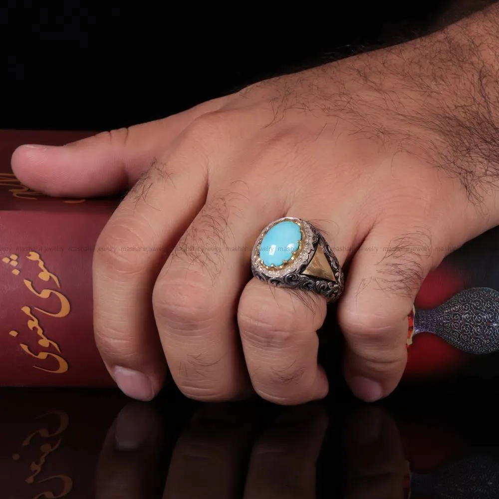 انگشتر فيروزه عجمی مردانه کد 578
