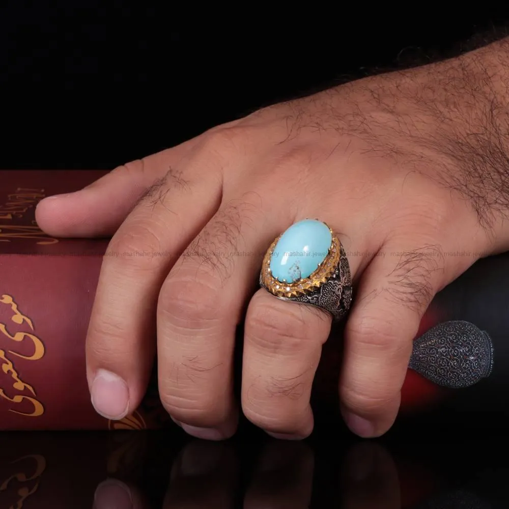 انگشتر فيروزه عجمی مردانه کد 579