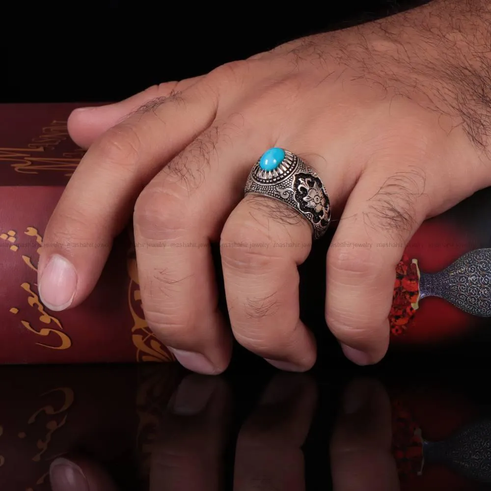 انگشتر فيروزه عجمی مردانه کد 585