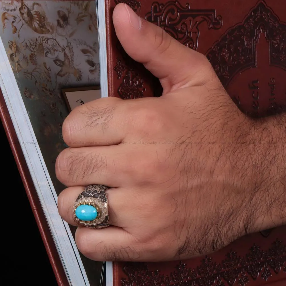 انگشتر فيروزه عجمی مردانه کد 593