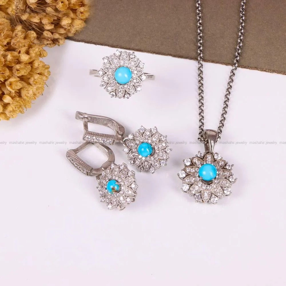 نیم ست فیروزه زنانه کد 4829