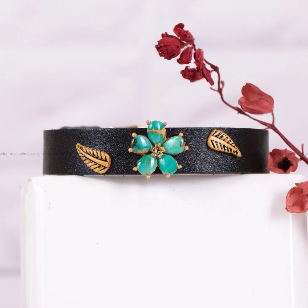 دستبند چرم فیروزه زنانه کد 2424