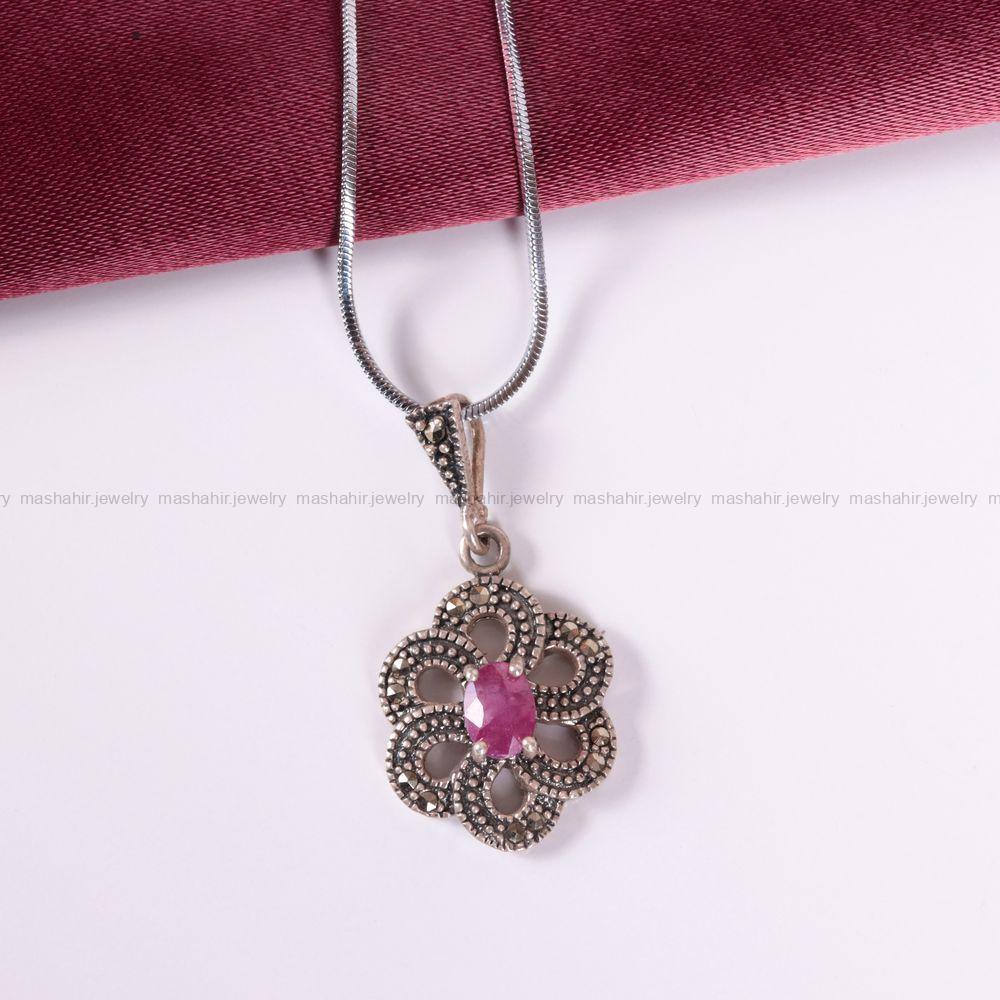 گردنبند یاقوت سرخ زنانه کد 2487