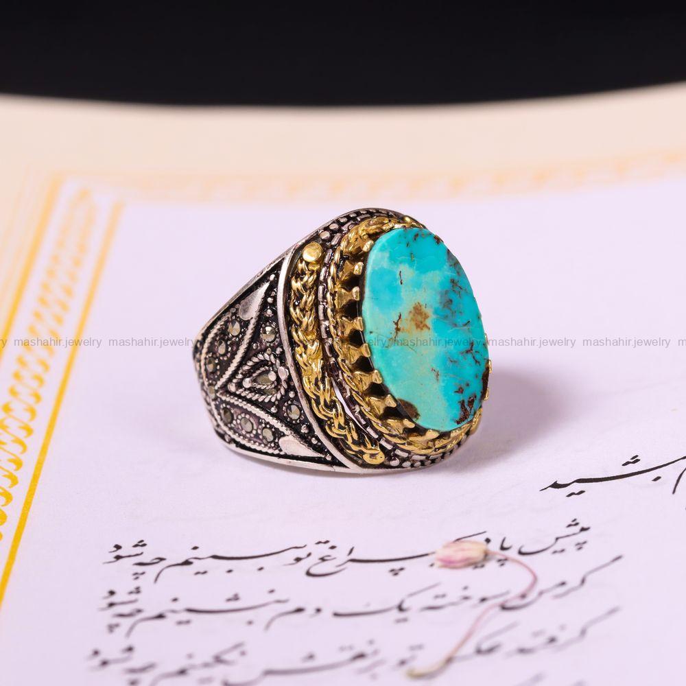 انگشتر فیروزه شجری مردانه کد 3870