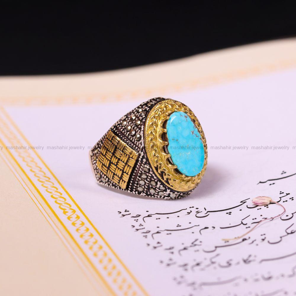 انگشتر فیروزه شجری مردانه کد 3875