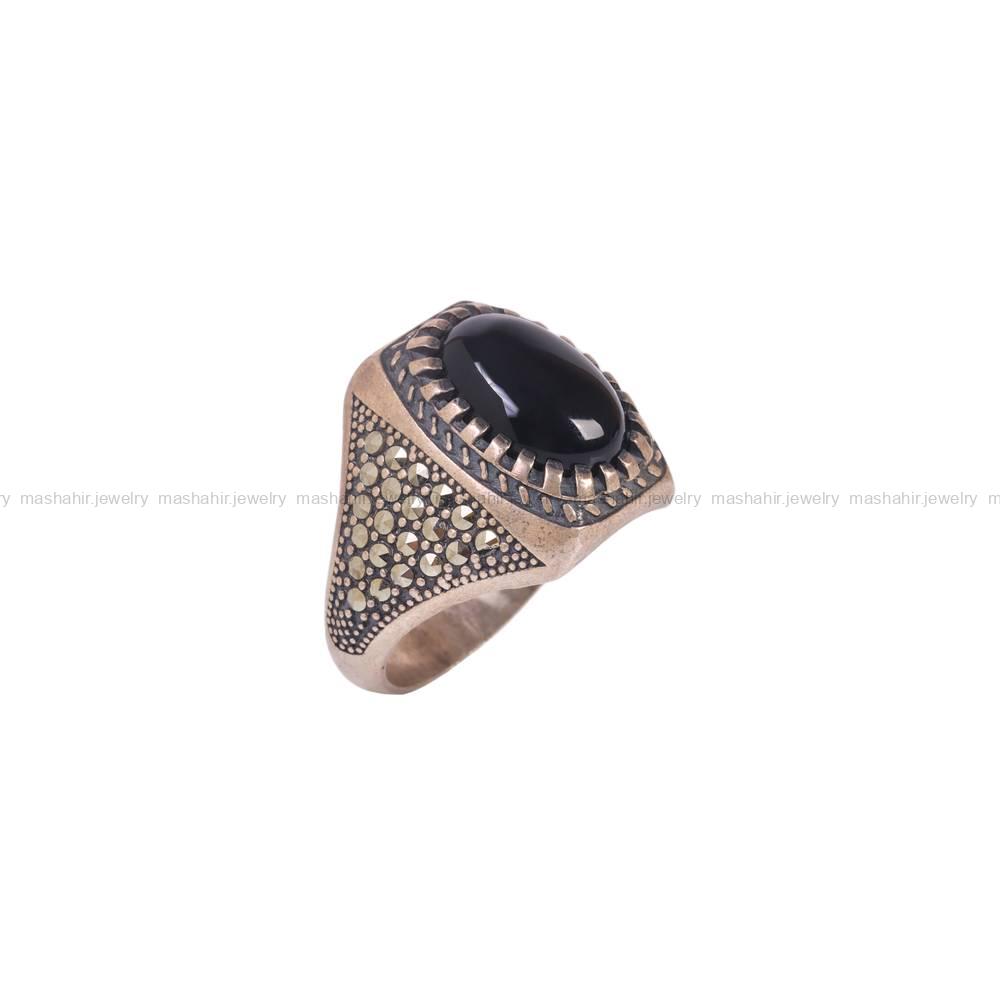 انگشتر عقیق مشکی مردانه کد 6250
