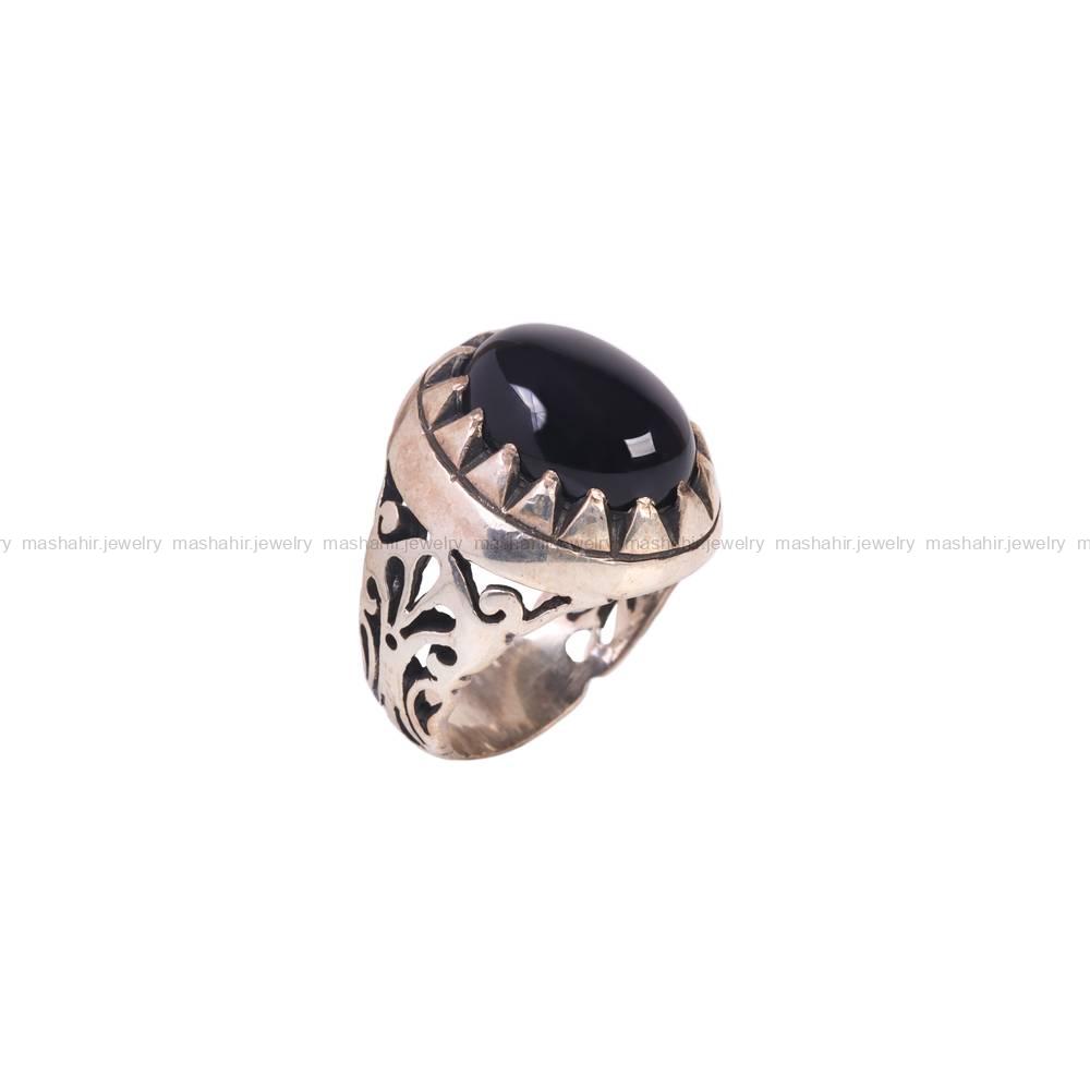 انگشتر عقیق مشکی مردانه کد 6293