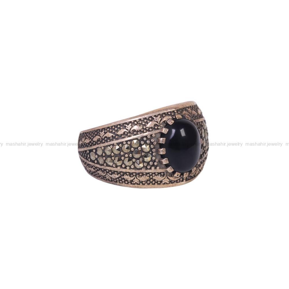 انگشتر عقیق مشکی مردانه کد 6306