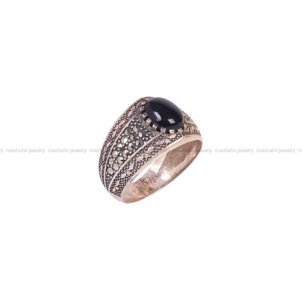 انگشتر عقیق مشکی مردانه کد 6306