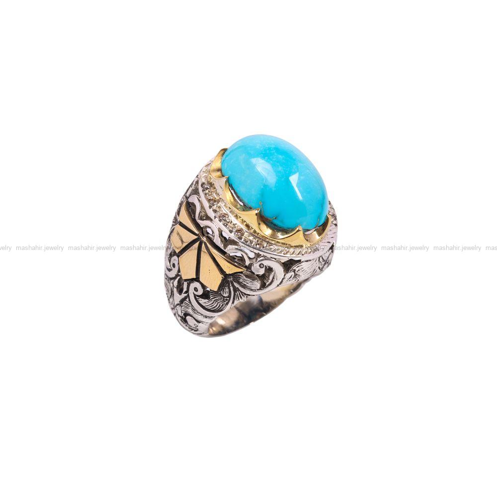انگشتر فيروزه عجمی مردانه کد 6855