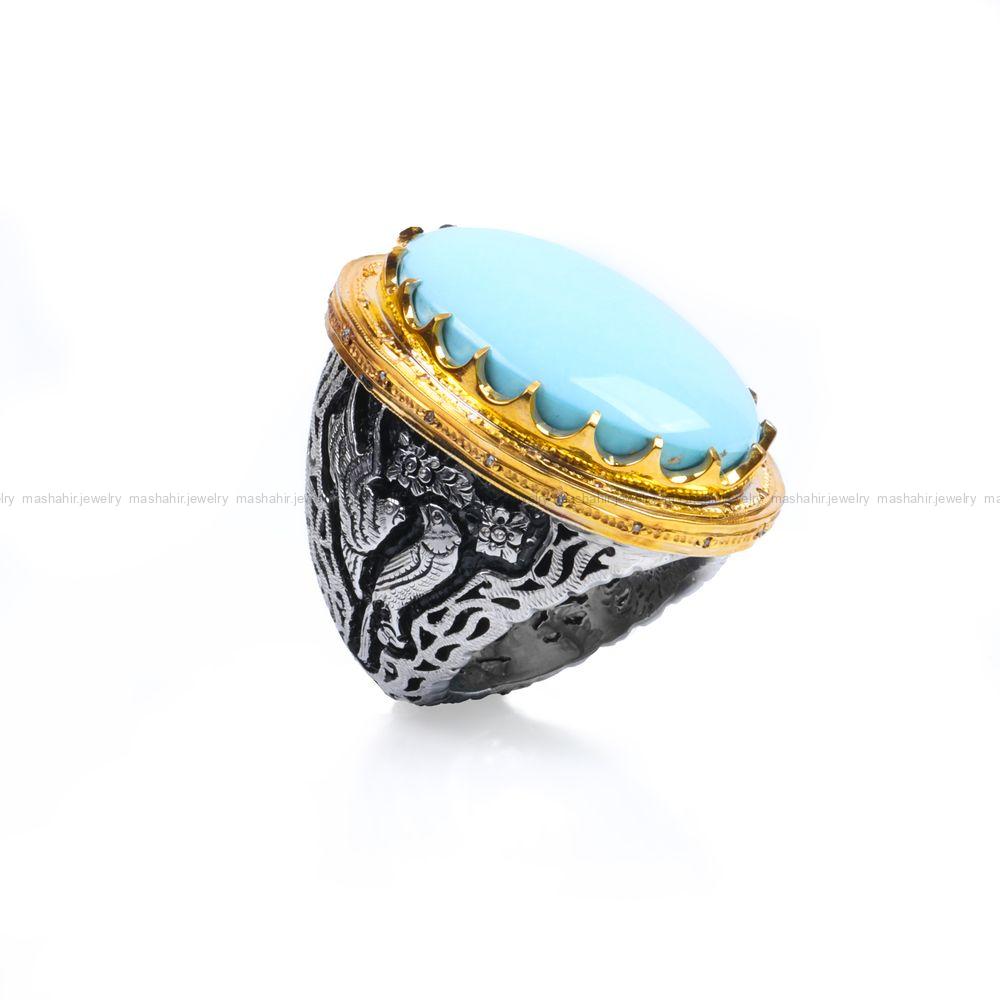 انگشتر فیروزه عجمی مردانه کد 9327