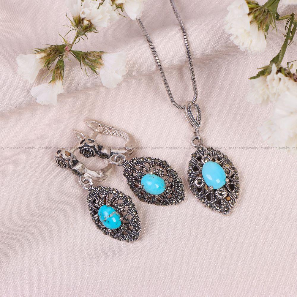 نیم ست فیروزه زنانه کد 10662