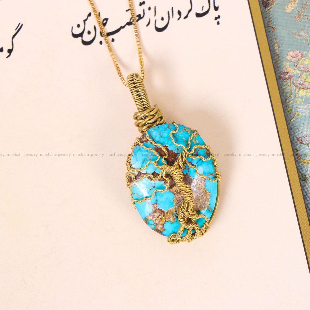 گردنبند فیروزه دست بافت زنانه کد 11665
