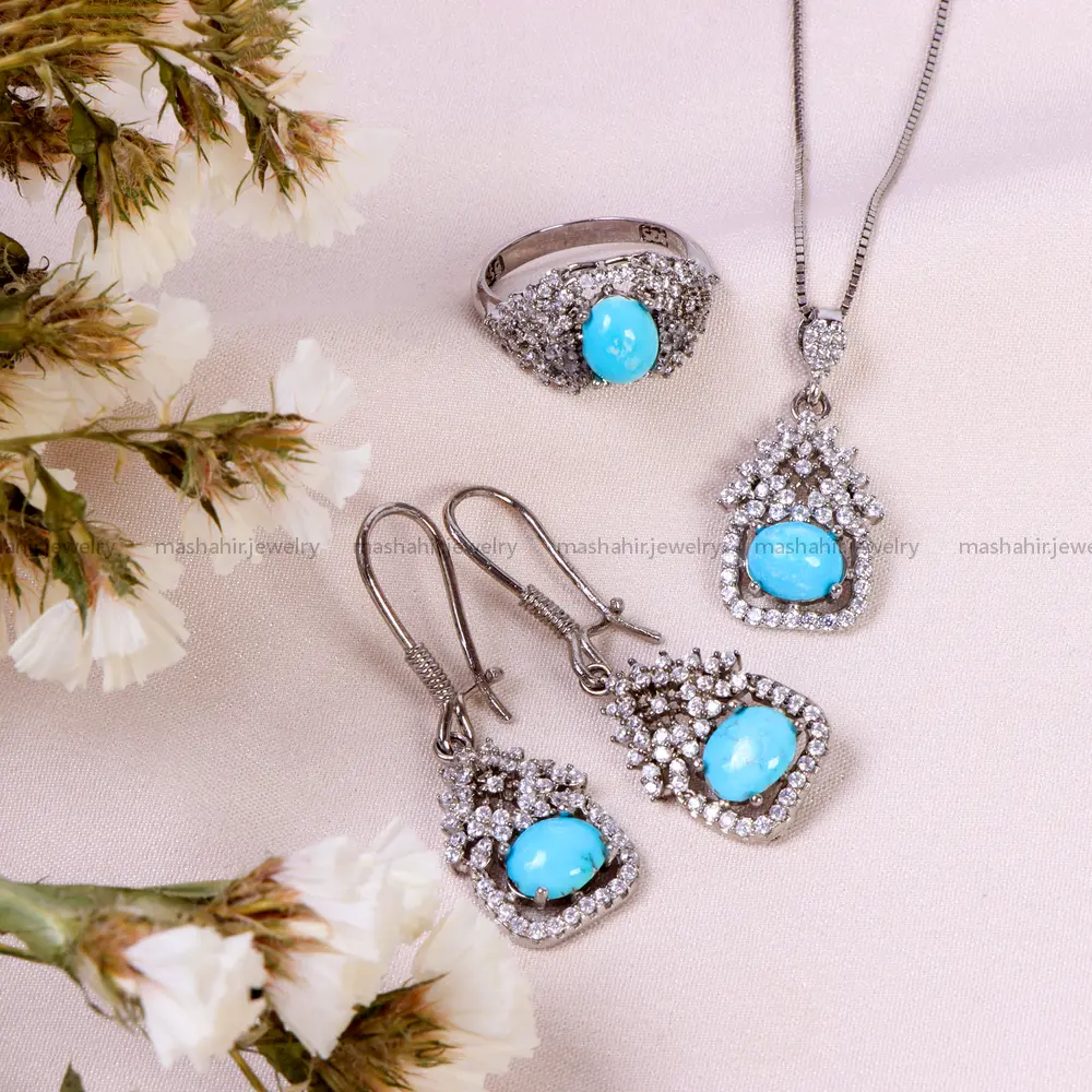 نیم ست فیروزه زنانه کد 14689