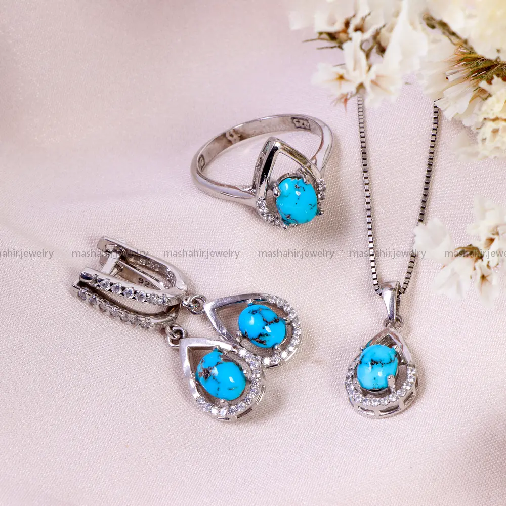 نیم ست فیروزه زنانه کد 14706