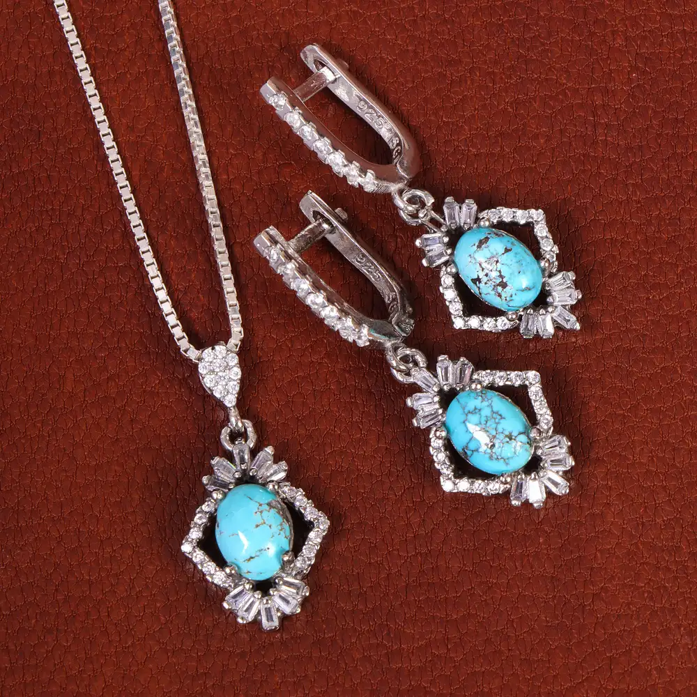 نیم ست فیروزه زنانه کد 21648