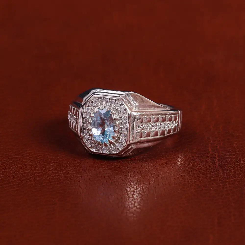 انگشتر توپاز آبی مردانه کد 22359