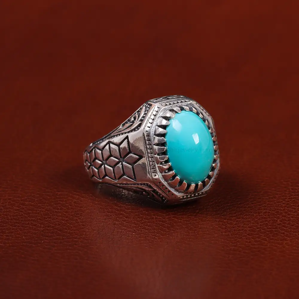 انگشتر فیروزه عجمی مردانه کد 23662