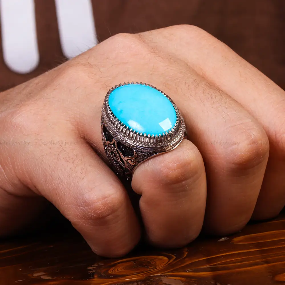 انگشتر فیروزه عجمی مردانه کد 24182