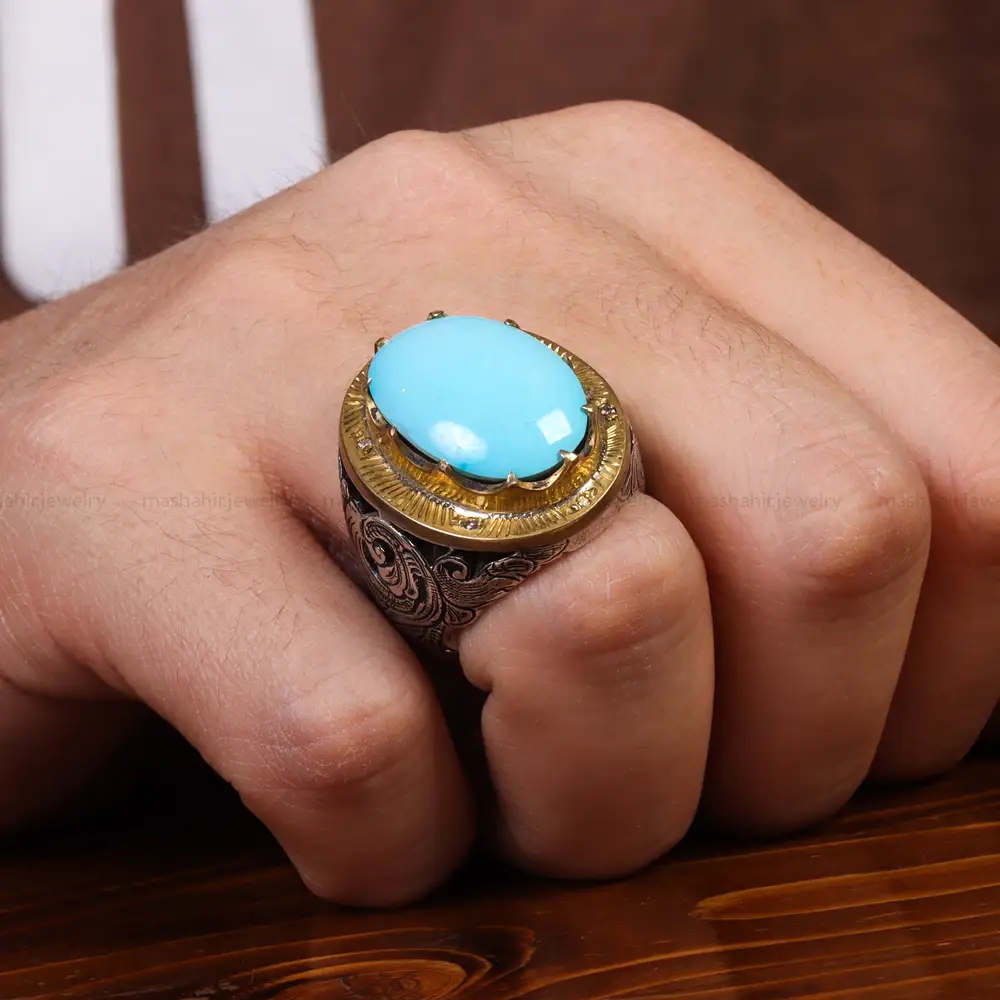 انگشتر فیروزه عجمی مردانه کد 24184