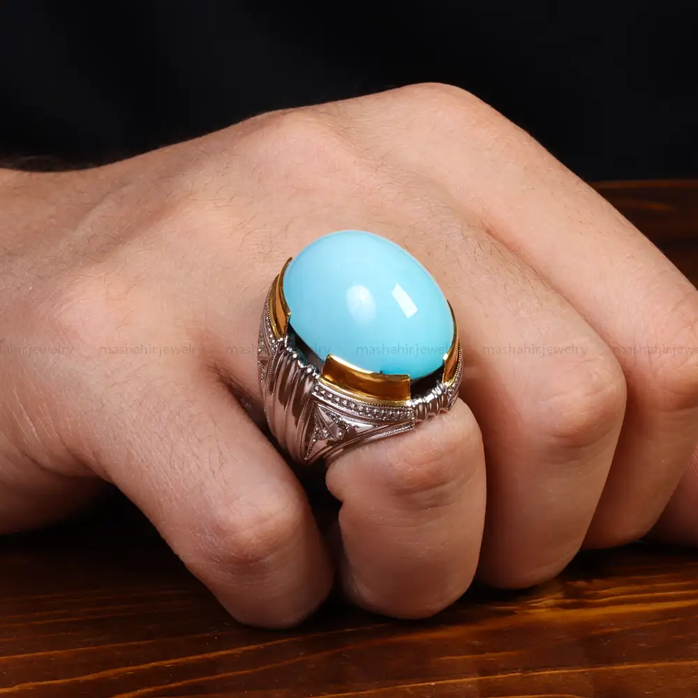 انگشتر فیروزه عجمی مردانه کد 24789