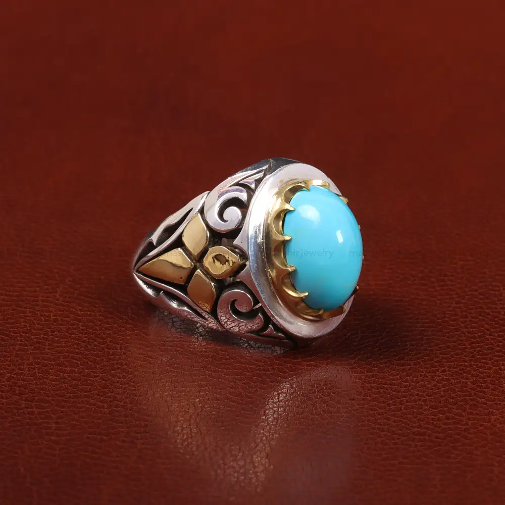 انگشتر فیروزه عجمی مردانه کد 25594