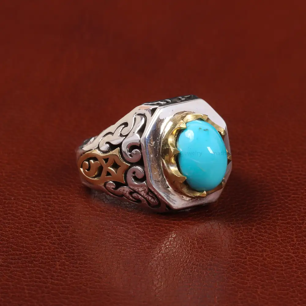 انگشتر فیروزه عجمی مردانه کد 25597