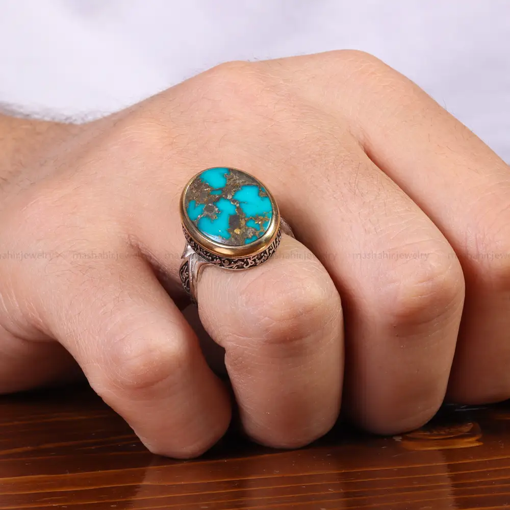 انگشتر فیروزه شجری مردانه کد 25795