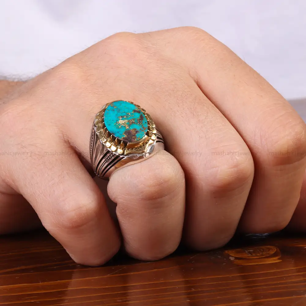 انگشتر فیروزه شجری مردانه کد 25796