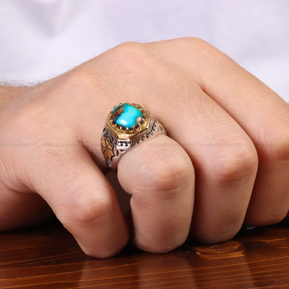 انگشتر فیروزه شجری مردانه کد 25803
