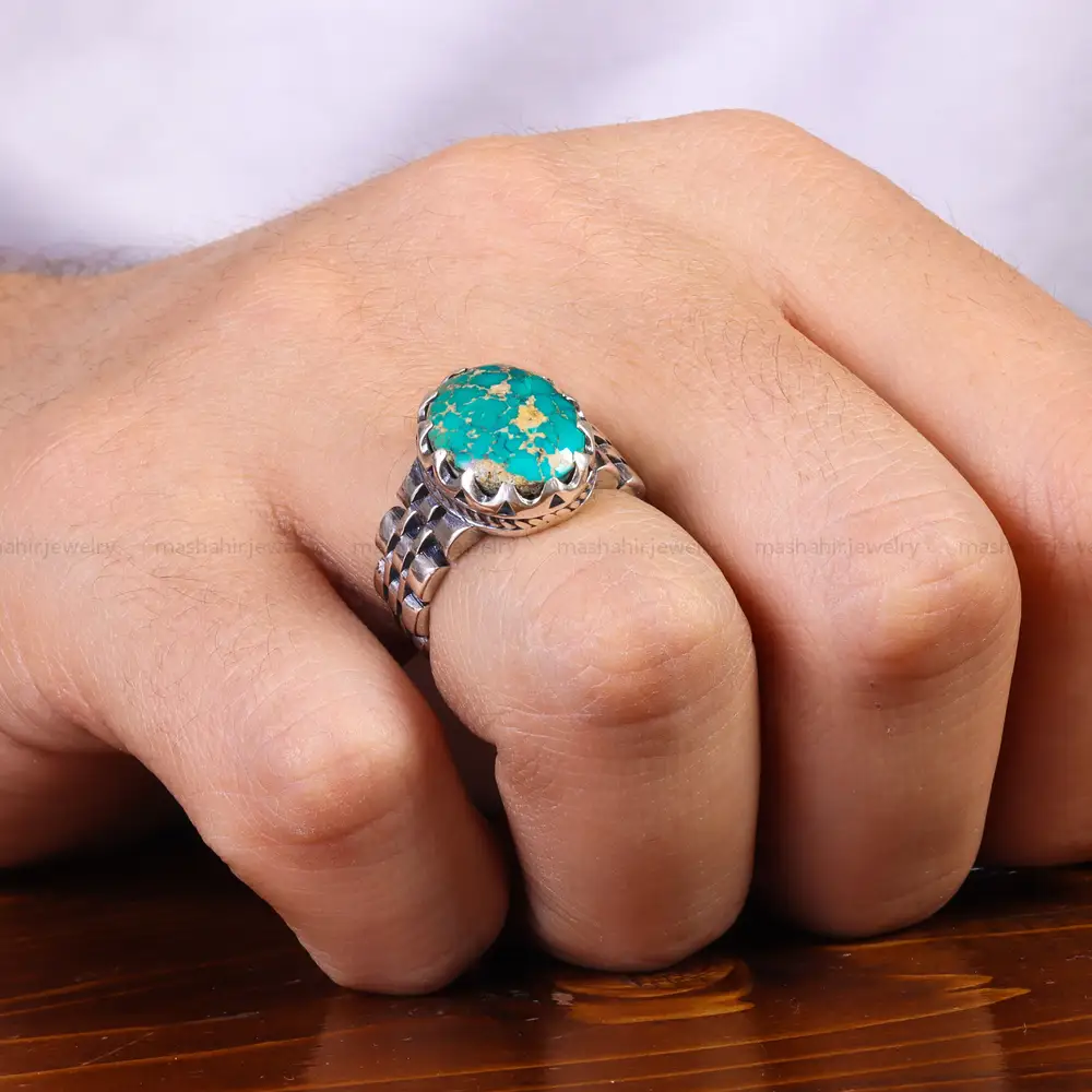 انگشتر فیروزه شجری مردانه کد 25825