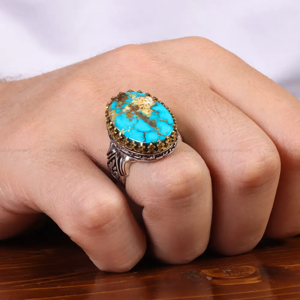انگشتر فیروزه شجری مردانه کد 25831