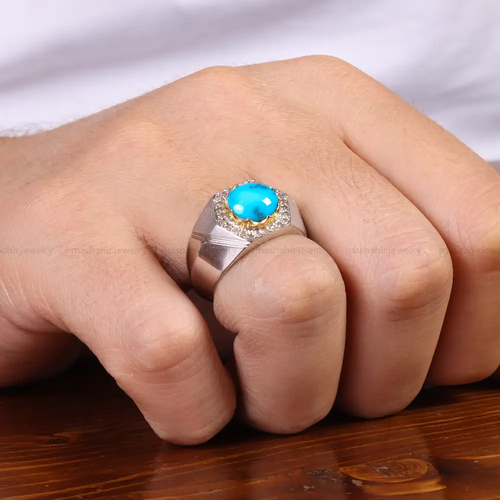 انگشتر فیروزه شجری مردانه کد 25835