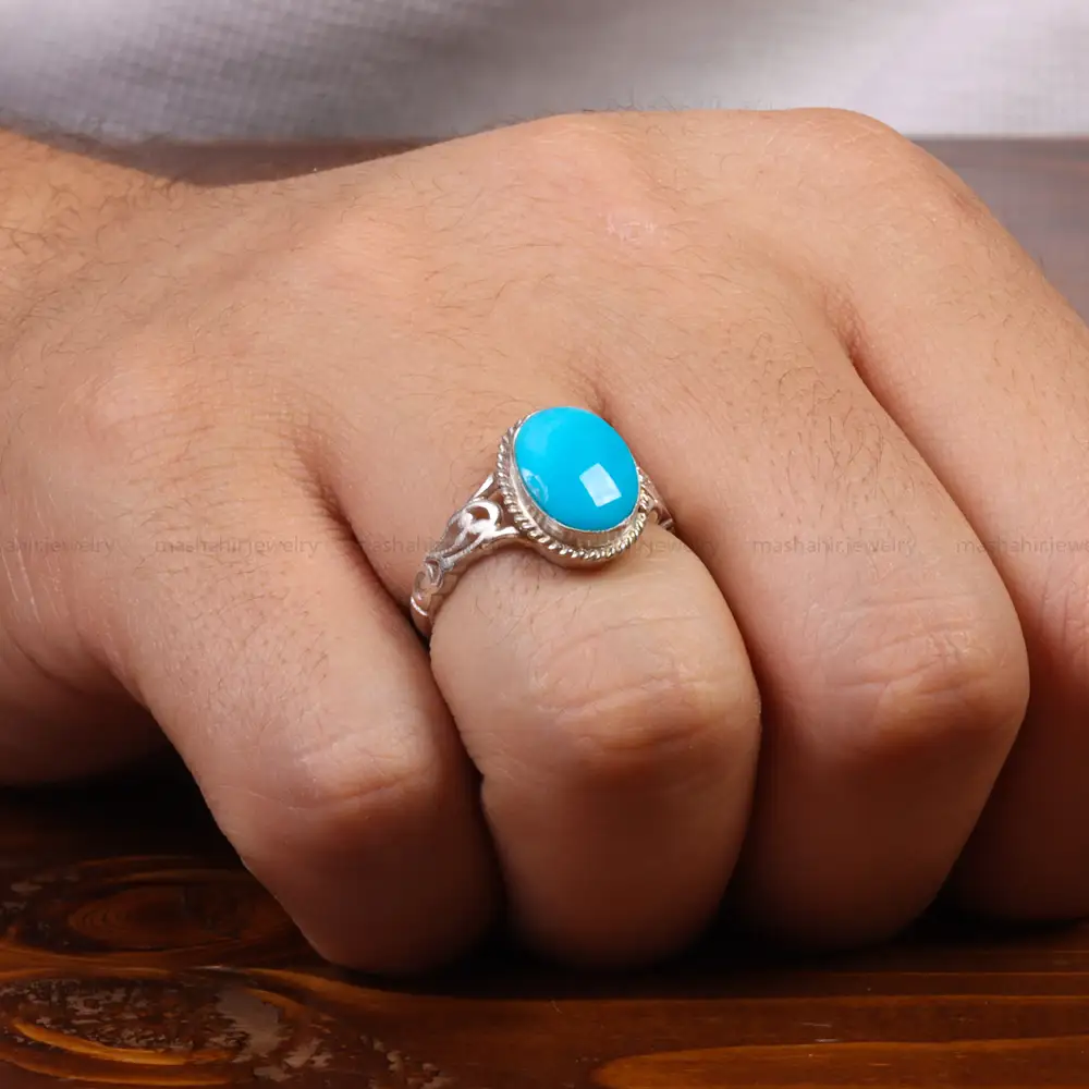 انگشتر فیروزه عجمی مردانه کد 28007