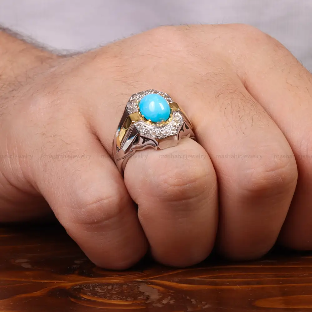 انگشتر فیروزه عجمی مردانه کد 29657