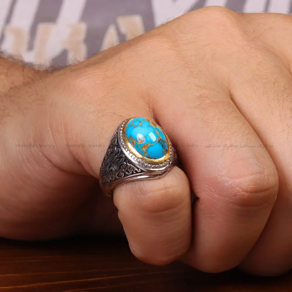 انگشتر فیروزه شجری مردانه کد 33404