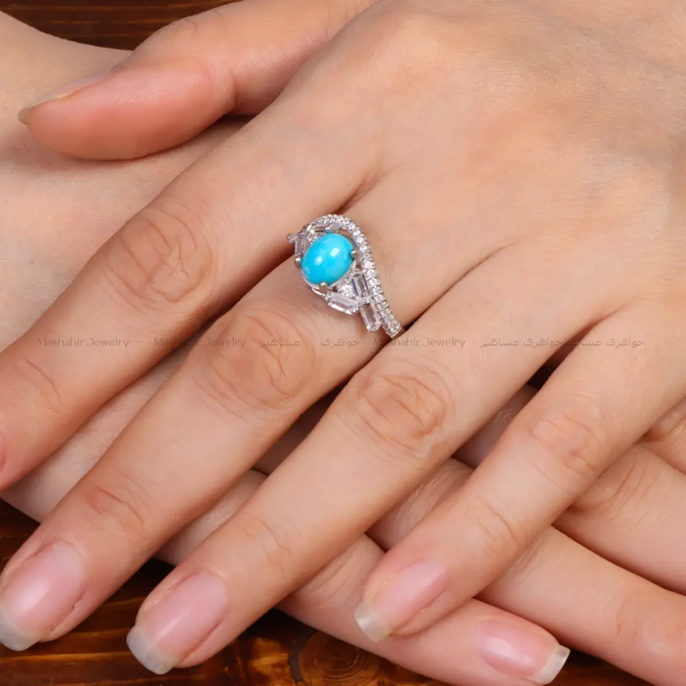 انگشتر فیروزه عجمی زنانه کد 34138