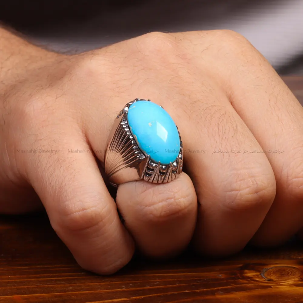 انگشتر فیروزه عجمی مردانه کد 34889