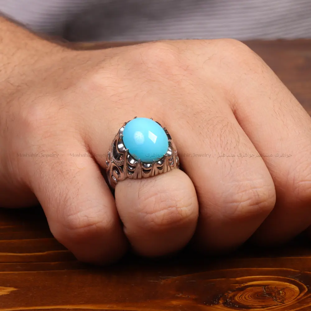 انگشتر فیروزه عجمی مردانه کد 34893