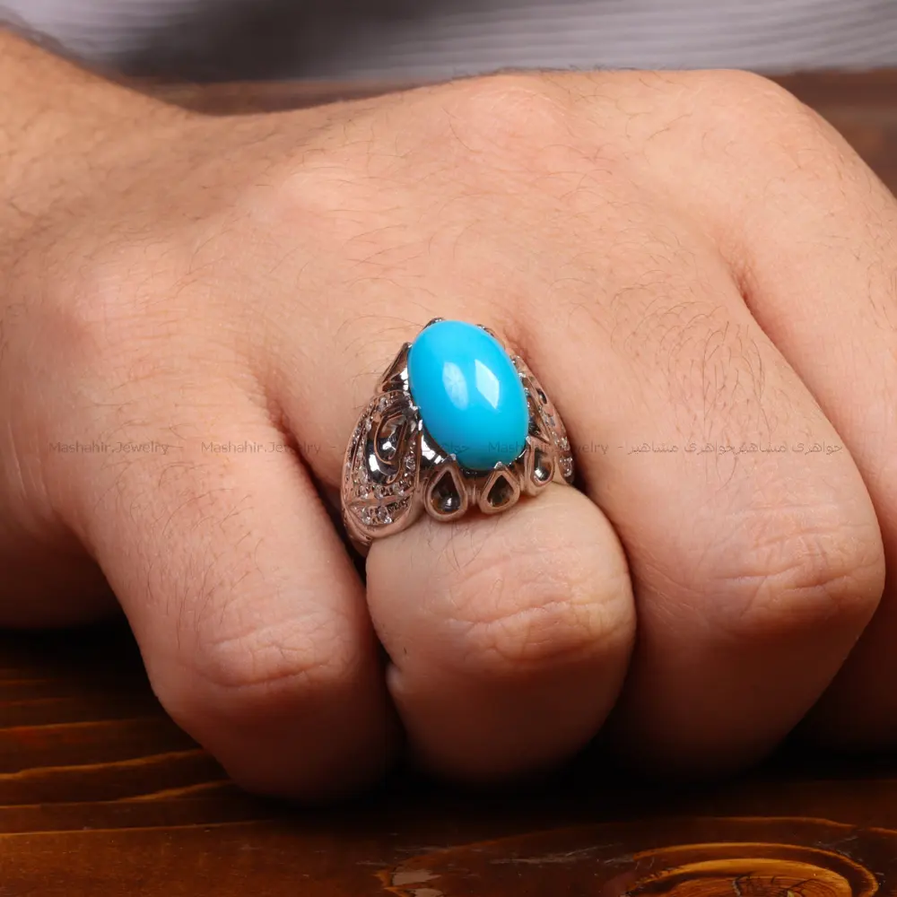 انگشتر فیروزه عجمی مردانه کد 34895