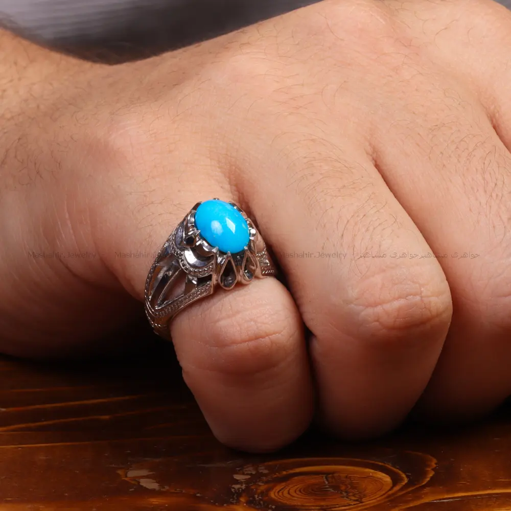 انگشتر فیروزه عجمی مردانه کد 34898