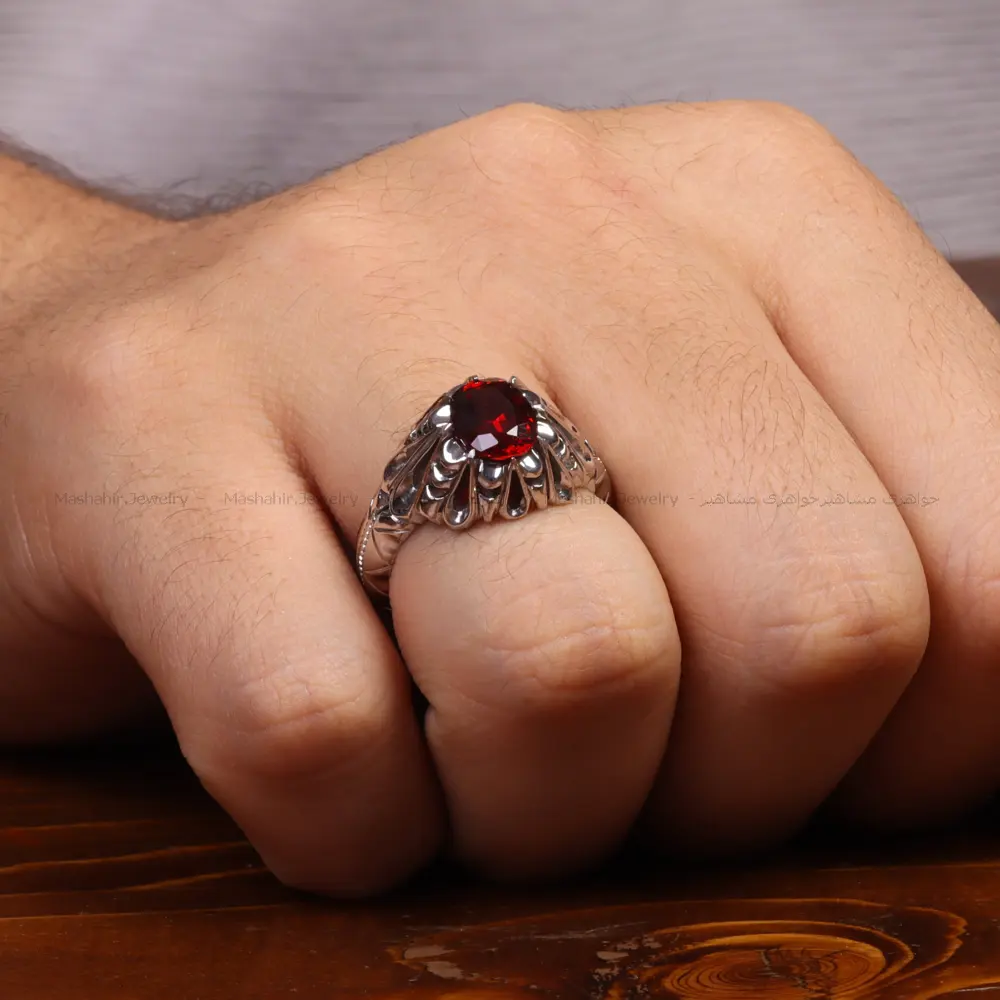 انگشتر گارنت مردانه کد 34930