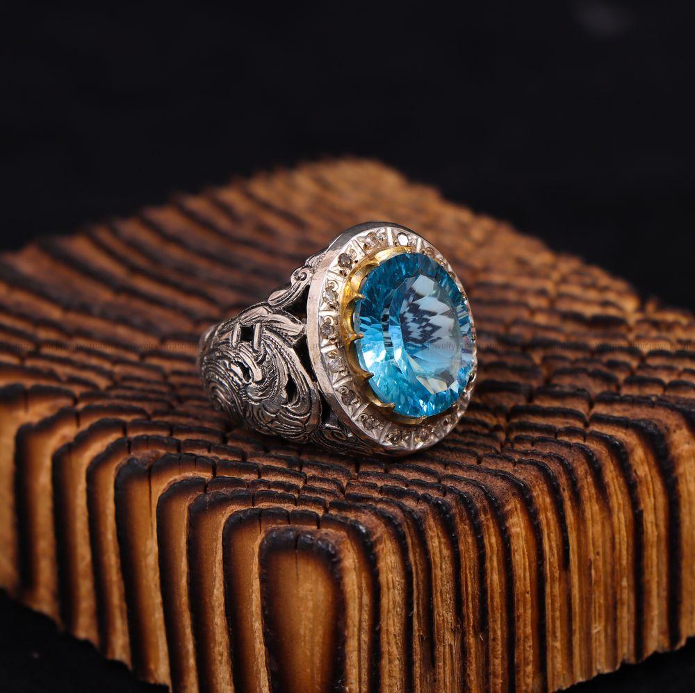 انگشتر توپاز آبی مردانه کد 41