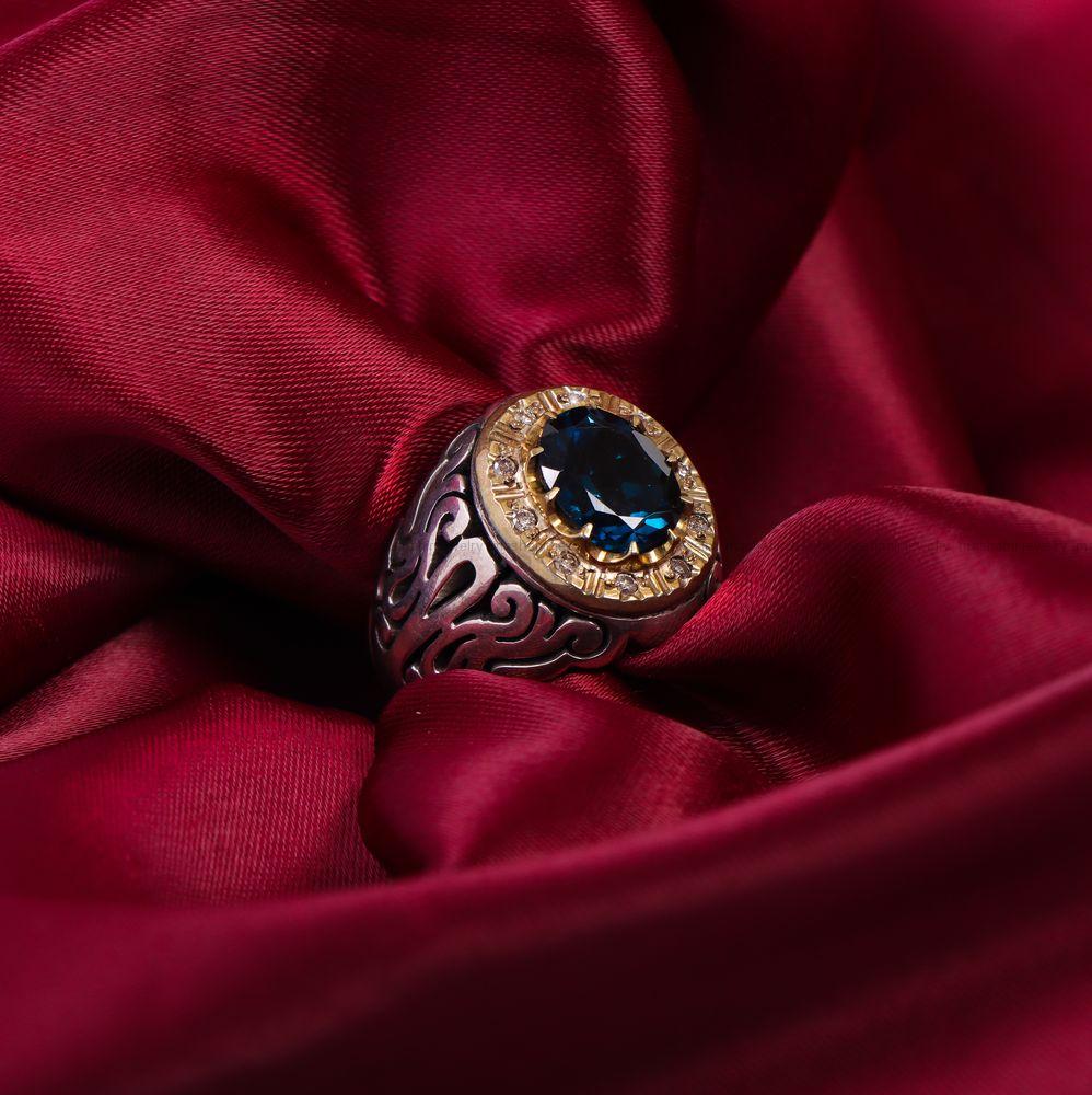 انگشتر توپاز آبی مردانه کد 42