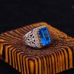 انگشتر توپاز آبی مردانه کد 51