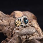 انگشتر توپاز آبی مردانه کد 39