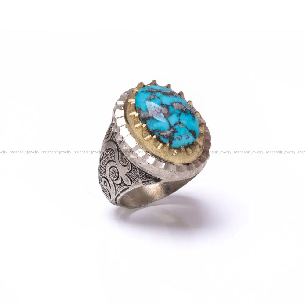 انگشتر فیروزه شجری مردانه کد 1071
