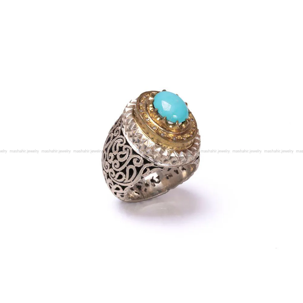انگشتر فیروزه عجمی مردانه کد 1079